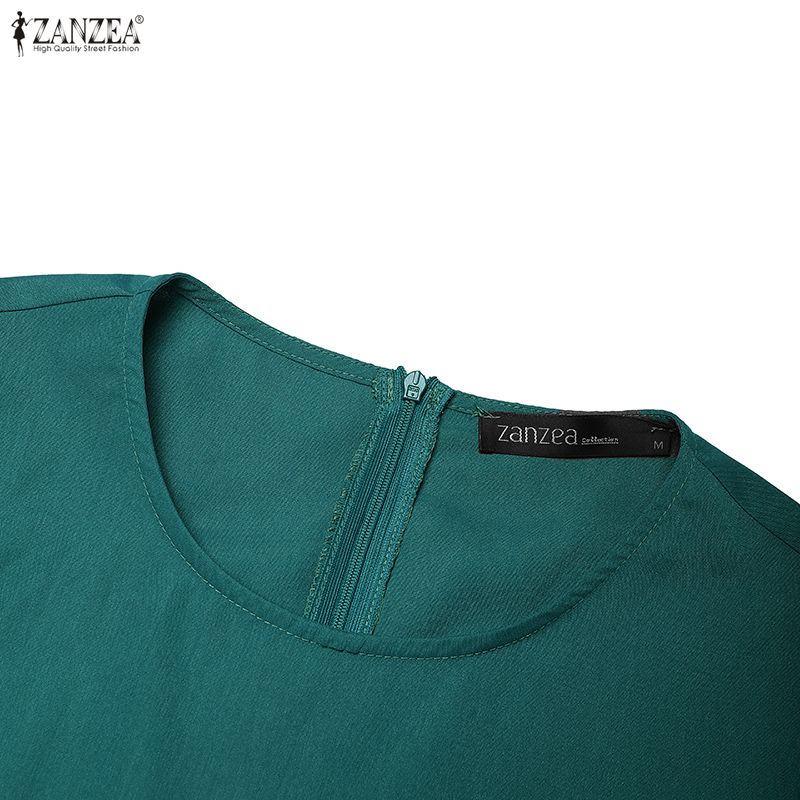 ZANZEA Women Casual Round Neck Summer Short Sleeve Dress