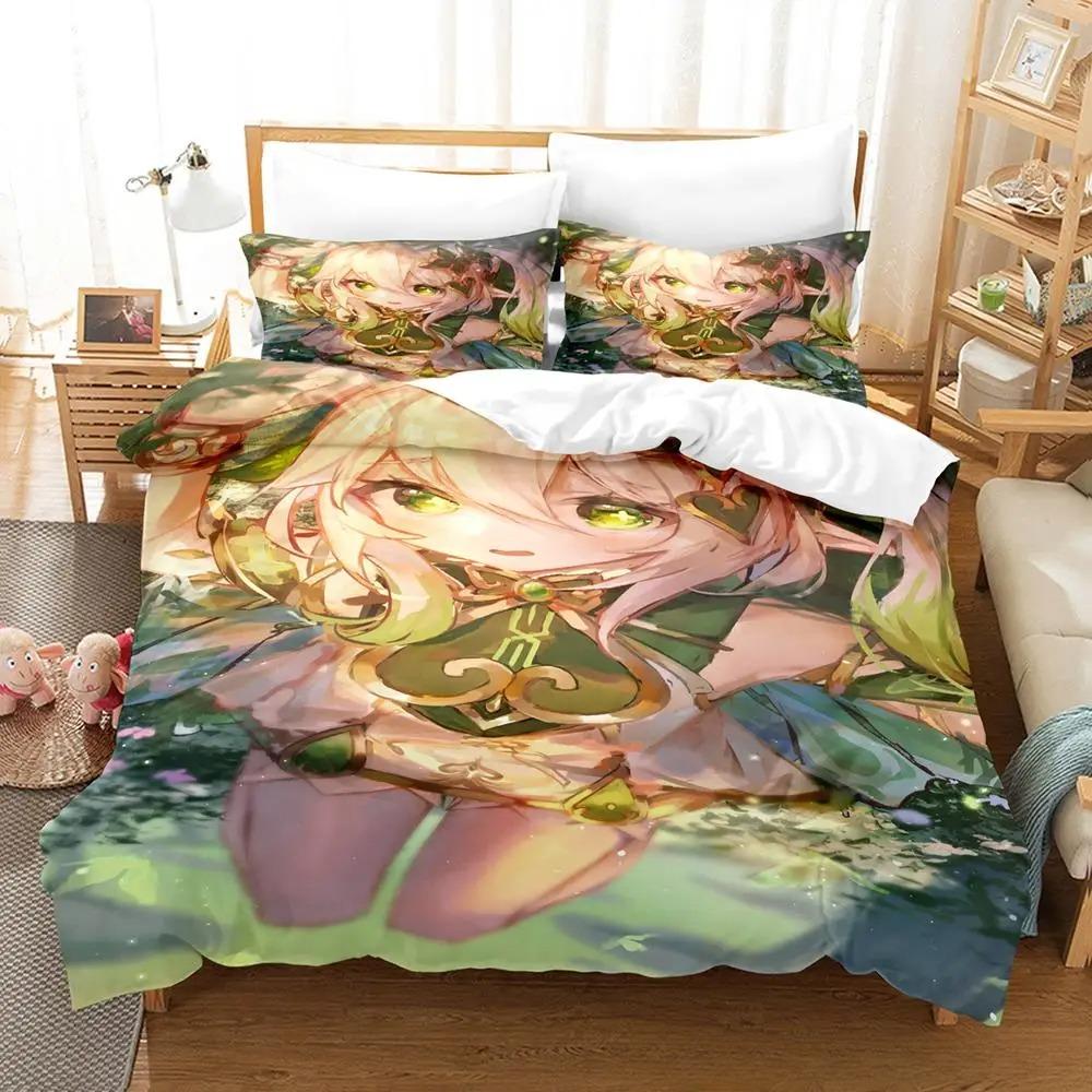 New Game Nahida Genshin Impact Bedding Set Soft Comforter Cover With 1/2pcs Pillow Shams For Kids Adults Microfiber Quilt Cover
