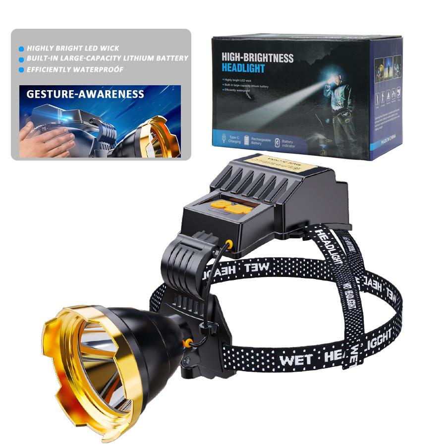 

Мощный светодиодный налобный фонарь дальнего действия 800 Вт, перезаряжаемый через USB фонарик, мощный уличный налобный фонарь, рыболовный фонарь золотистый