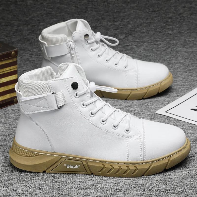 Mode Herren Lederstiefel 2024 Trends Marke Motorrad Fahrschuhe High Top Casual Bequeme wasserdichte Plattform Arbeitsstiefel