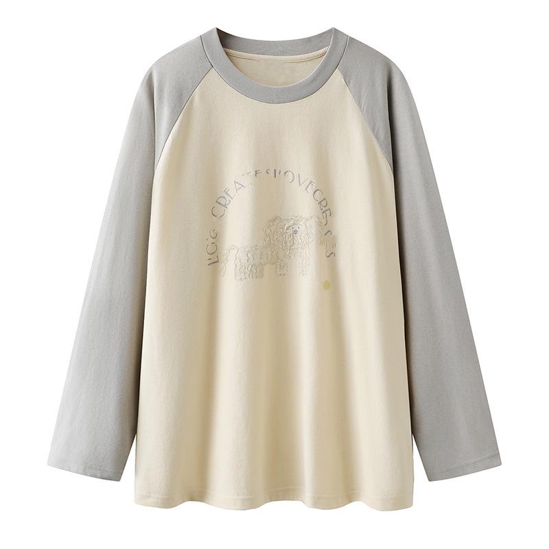 

Женская футболка с длинным рукавом, цветные блоки, буквы, свободный крой, стройнящая, весна 2026 Small белый