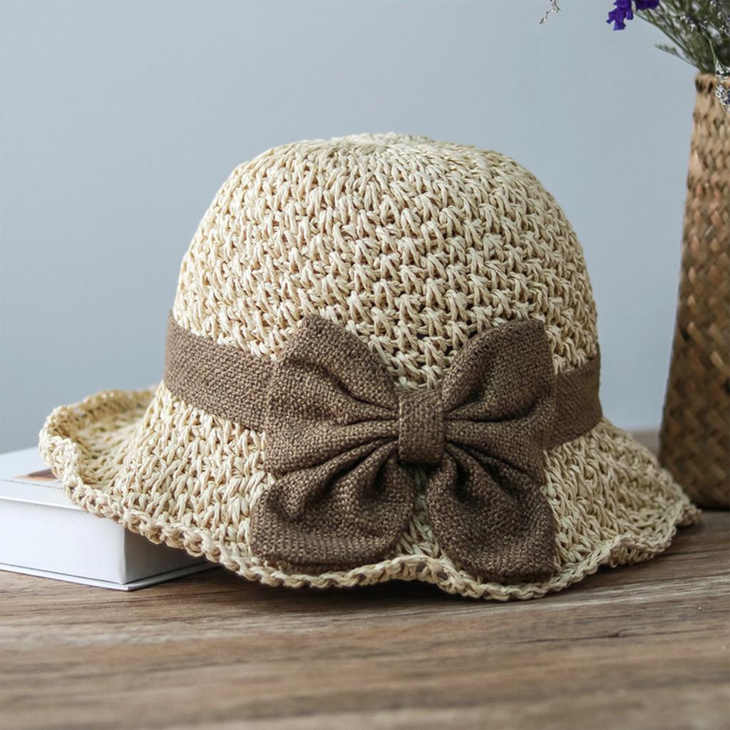 Women Foldable Fisherman Hat with Bowknot Casual Beach Sun Hat Lightweight Breathable Wide Brim Design Summer Style