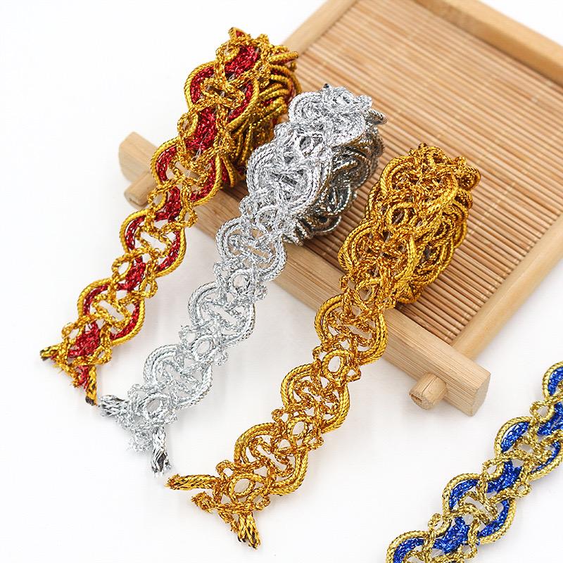 Ruban d'habillage en dentelle or argent 5Yards, tissu en dentelle courbe, couture mille-pattes tressé, ruban en dentelle, artisanat de mariage