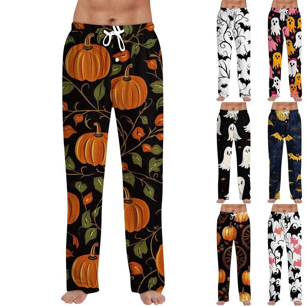 Men's Halloween Print Drawstring Pants Casual Pajama Pants