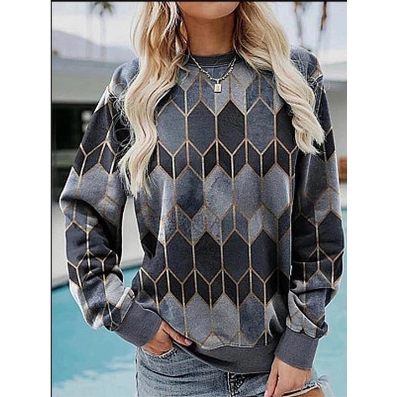 Ethnic Geometric Pattern 3D Print Sweatshirts Women Casual Raglan Long Sleeves Hoodie Y2k Pullover Harajuku Tops