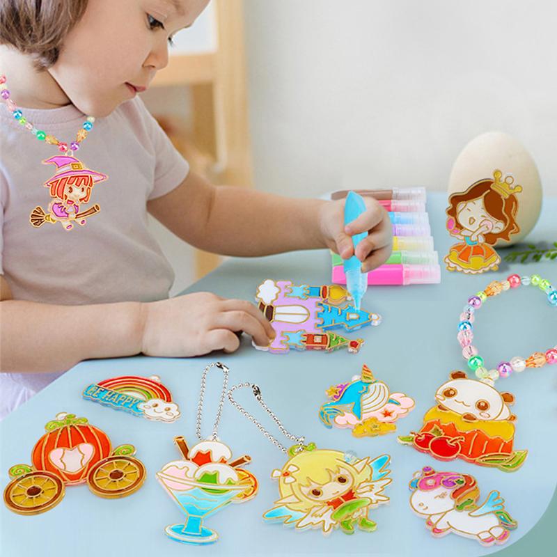 Kids  Childrens DIY Crystal Paint Arts And Crafts Playset DIY Window Paint Art Pendant For Suncatcher Kits Fun Party Activity Art Project