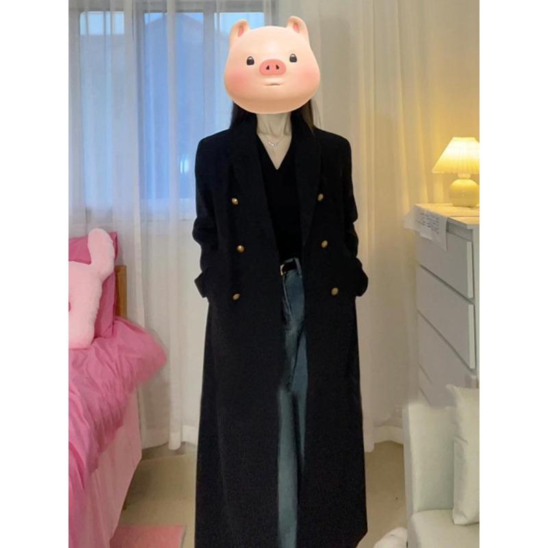 Women Black Suit Autumn Casual Fashion Long Coat Loose Fit Trendy Stylish Jacket Outerwear