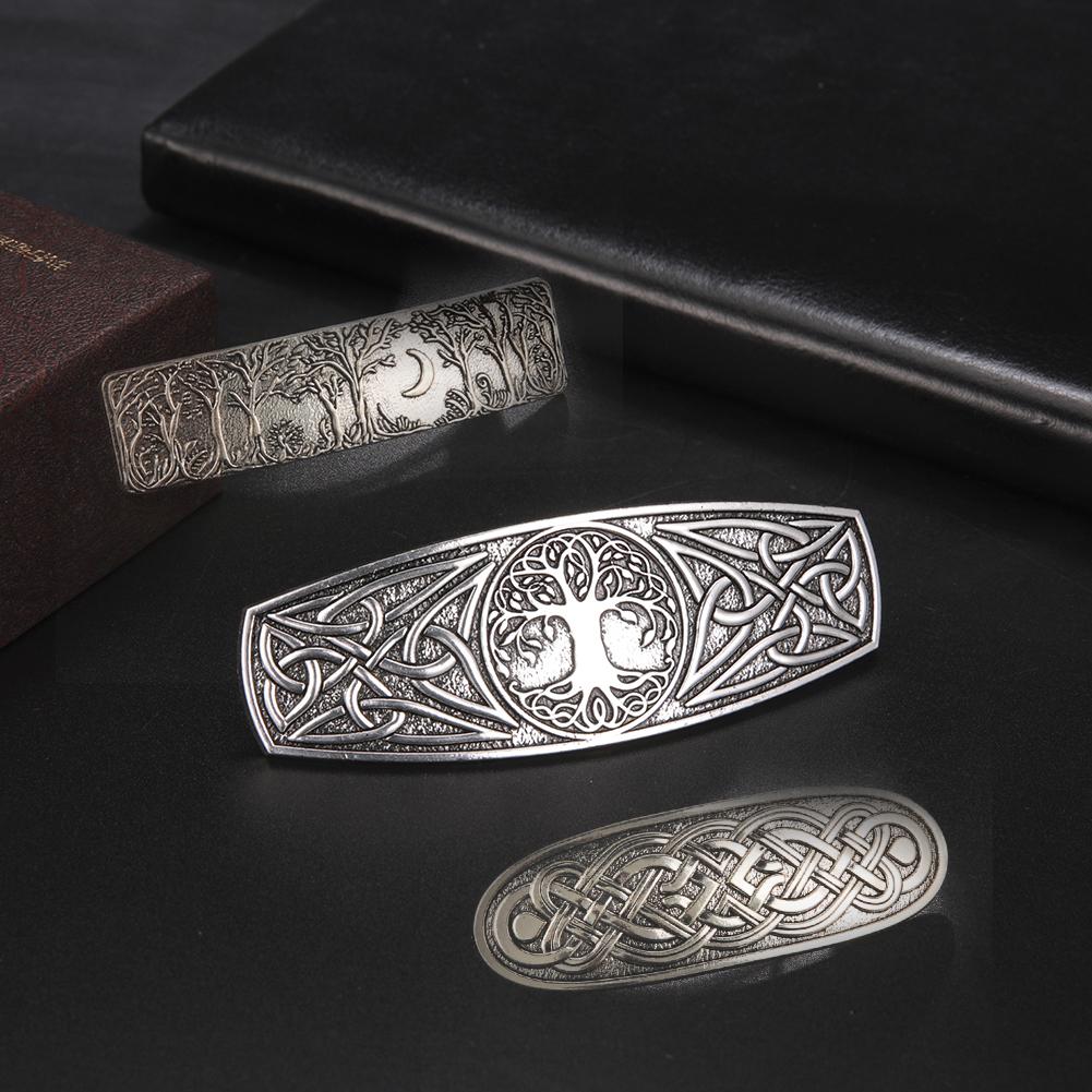Lemegeton Celtic Knot Metal Hair Clip Tree of Life Viking Retro Silver Hair Clip Handmade Barrett Jewelry Birthday Gift