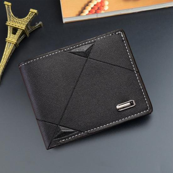 Men Wallet Faux Leather Geometric Pattern Thin Large Capacity Foldable Portable Multi Pockets Wear-resistant Solid Color Card Holder Changes