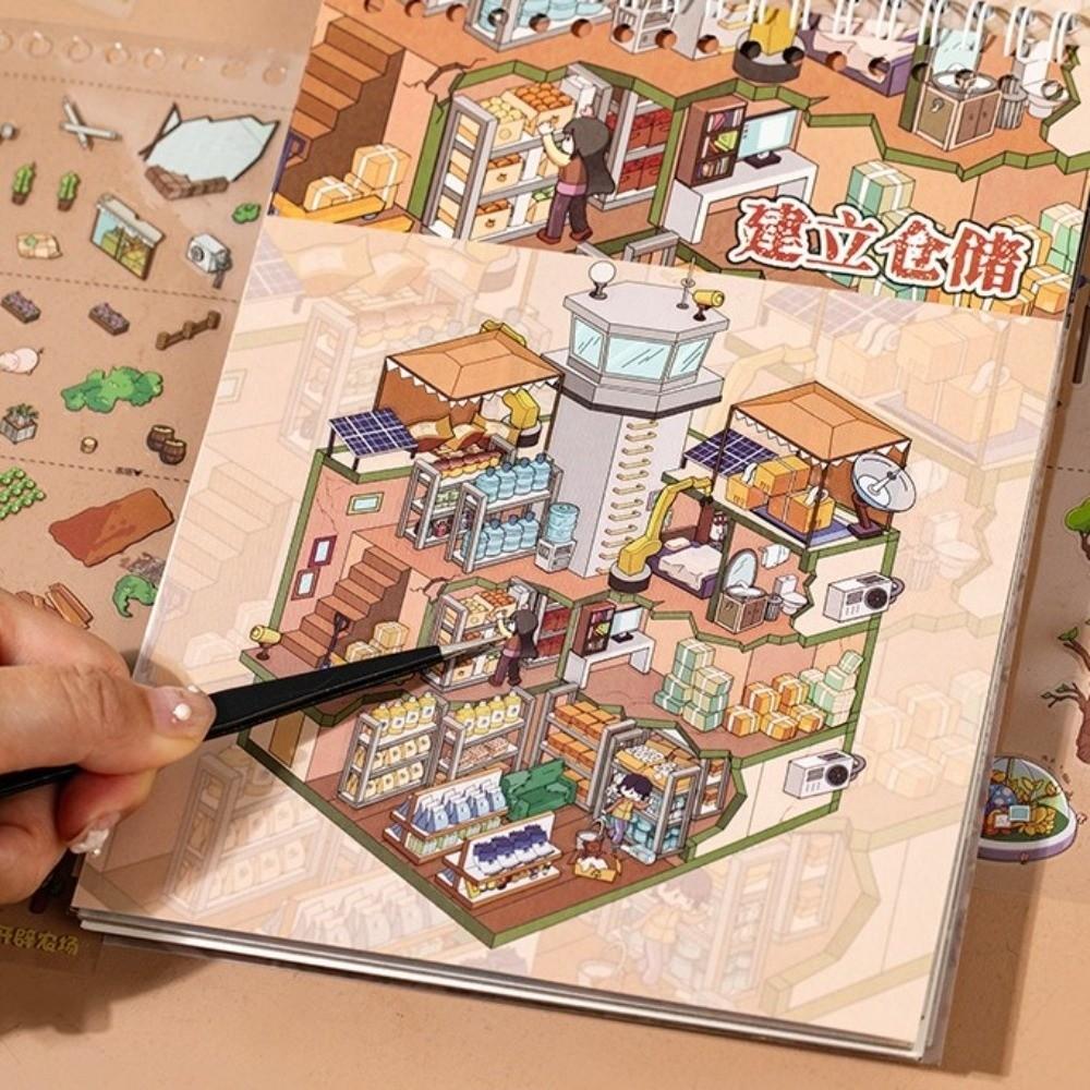 PET DIY Crafts Stickers 8 Scene 16 Sheets 3D Miniature Houses New Pocket Sticker Book  Kid Game Toy