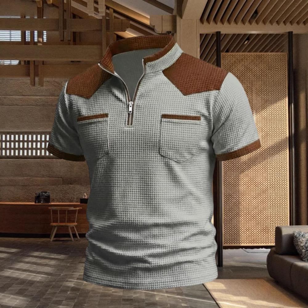 Men s Summer  POLO Shirt with Zipper Pocket, Men s Stand-up Collar Sports Polo Shirt, Men s Short-sleeved T-shirt S белый