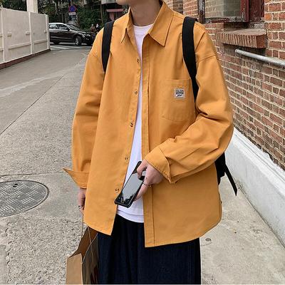 İlkbahar sonbahar % 100% pamuklu uzun kollu tişört erkek gömlek streetwear düz renk büyük boy gevşek erkek gömleği