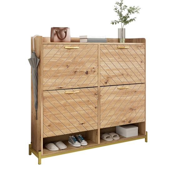 Modern Shoe Rack in Wood Look, 4-Door Shoe Cabinet, Space-Saving Shoe Cabinet for Entrance Areas, Hallways, or Corridors, Sturdy and
