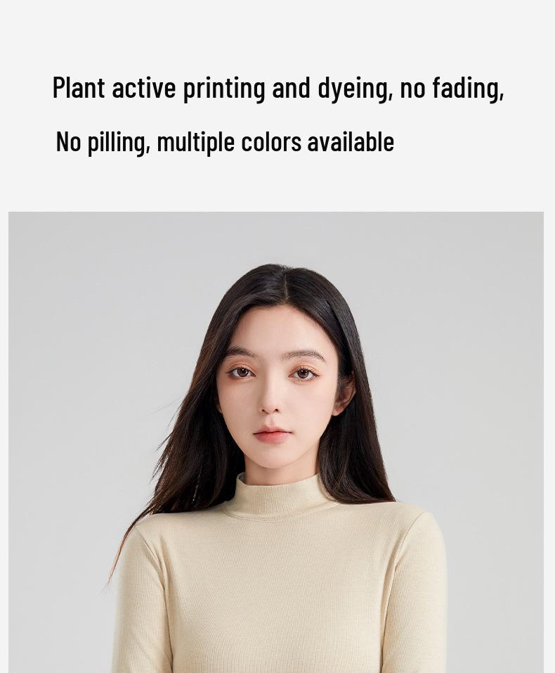 Autumn/Winter Wool Long-Sleeve Velvet Cotton Mid-Neck Women's Fashion Top