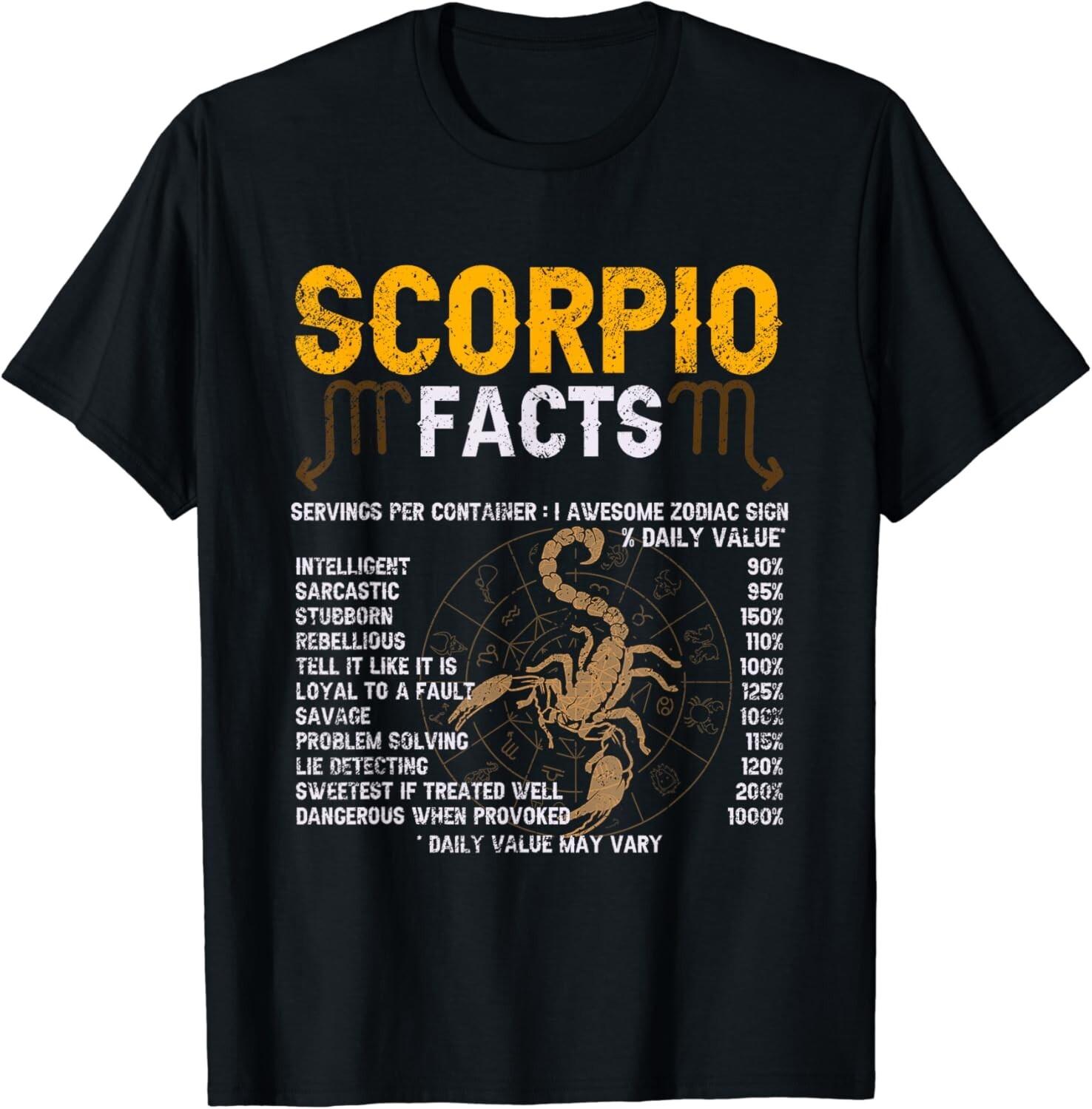 Scorpio Facts Zodiac Sign Personality Horoscope Funny Facts Gift Unisex T-Shirt Mens Womens Tees Top L