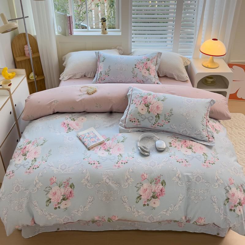 Colorful Soft Pure cotton printing Duvet cover Sets Twin Double Bright Fresh Flowers Patterned Breathable Flat sheet Pillowcases