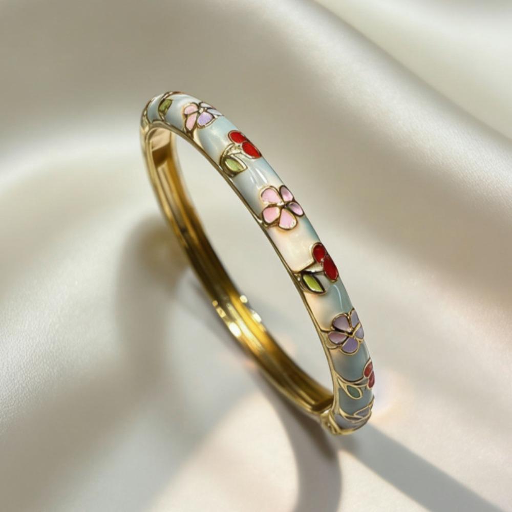

Cherry Floral Vintage Cloisonne Bangle Enamel Women s Hand Bracelet Chinese Flower Bangle Ladies StyleB Blue