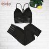 Mesh Seamless Leggings Crop Top Women Tracksuit Sports Suit
