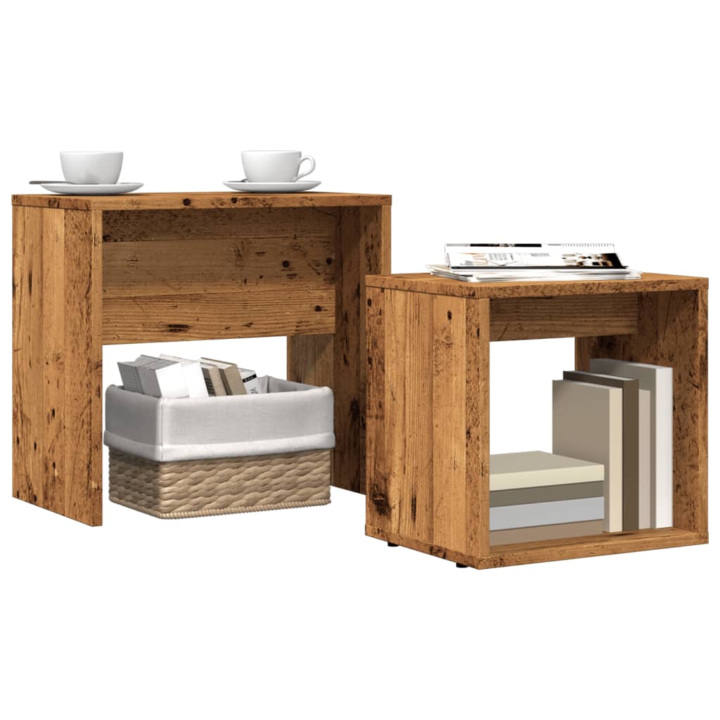 Nesting Tables Set 2 pcs Rustic Wood Look Particleboard