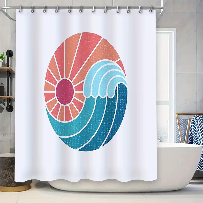 

Coastal Shower Curtain Ocean Wave Pattern Blue Teal Beach Themed Bathroom Decor Modern Artistic Print Waterproof Fabric W60H190(CM)-1 Pcs