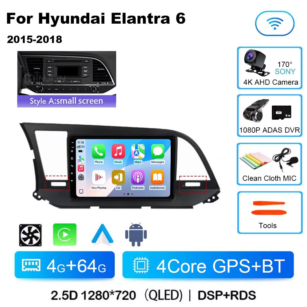Android 14 Qualcomm Car Radio For Hyundai Elantra 6 2016-2018 Multimedia Video Player Stereo Touch Screen WIFI 4G Navigation GPS