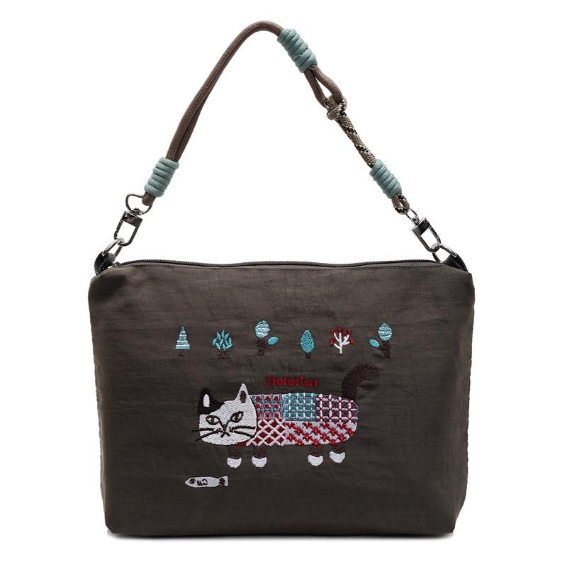 

Сумка с вышивкой кошки большой вместимости для весны и лета, водонепроницаемая, портативная, сумка-мессенджер, сумка на плечо, сумка для покупок, мультяшная нейлоновая сумка, женская