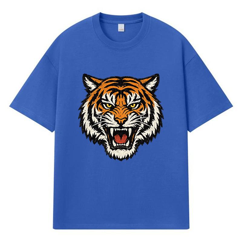 2026 Tiger Head Printed Graphic Y2k Harajuku Streetwear 100% Cotton T Shirt Casual Oversized Summer Men T-shirt