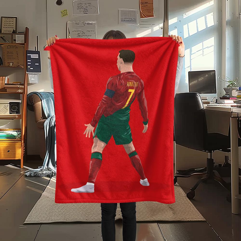 1PC Ronaldo Print Flannel Blanket, High Quality All Seasons, Home Decor, Warmth and Comfort, Perfect for Christmas Gifts