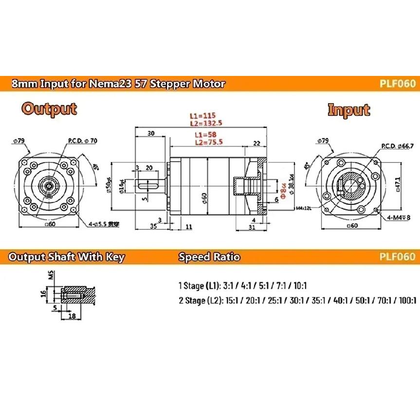 Nema23 Nema34 Planetary Gearbox Step-down Gearbox Motor Reducer Less 7 Arcmin for Stepper Motor 60/80/90 400W 750W Servo