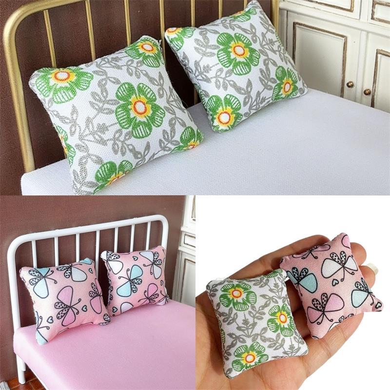 5/10 Pcs Cute 1:12 Dollhouse Miniatures Cushions Floral Fabric Cushion Pillow Model Ornament Pretend Play Toy DIY Accessory Gift