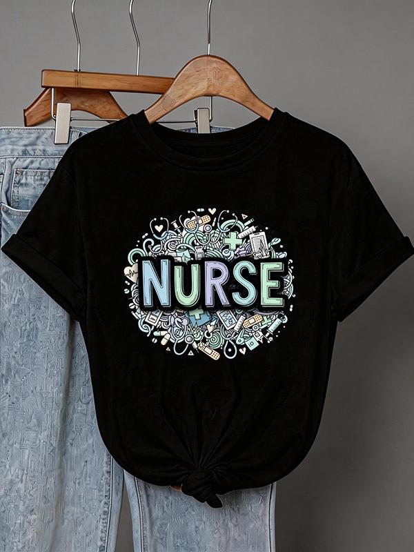 Nurse Eleunisext Print Crew Neck Tshirt 90s Short Sleeve Casual Tee Tops Unisexs Graphic T Shirt Outfit Y2k Tshirtt Clothes Female