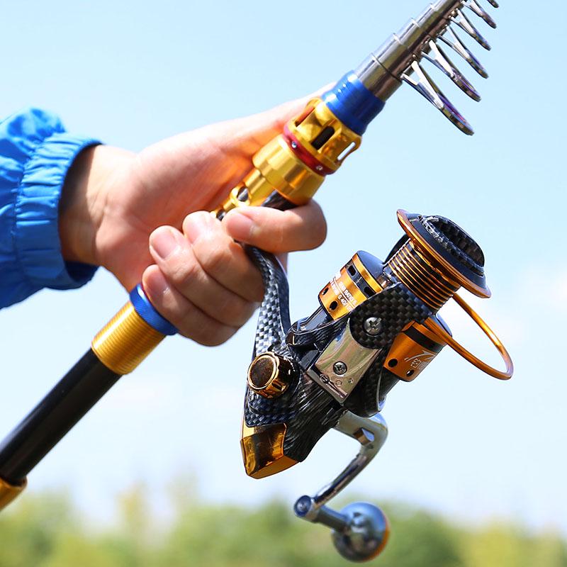 

Удочка, набор рыболовных катушек, металлическое золото, вращающееся рыболовное колесо, набор для морской рыбалки на открытом воздухе 1.8m-1000