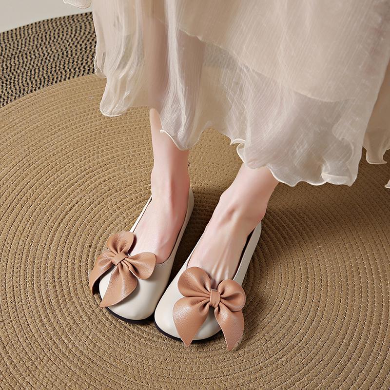 Moccasin Shoes Soft Shallow Mouth Female Footwear Bow-Knot Moccasins Dress Grandma Butterfly New Flat Butterfly-knot Mary Janes