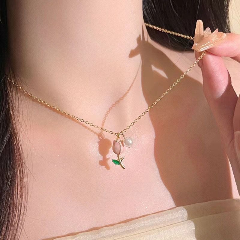 Set of new bow pearl necklace sweet style niche design fashion temperament necklace high-end
