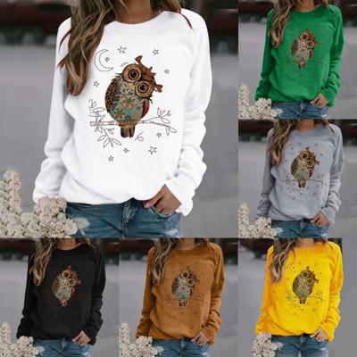 Cute Owl Print Pullover Sweatshirt Long Sleeve Autumn Winter O-Neck Loose Fit Women Sweatshirt Outerwear