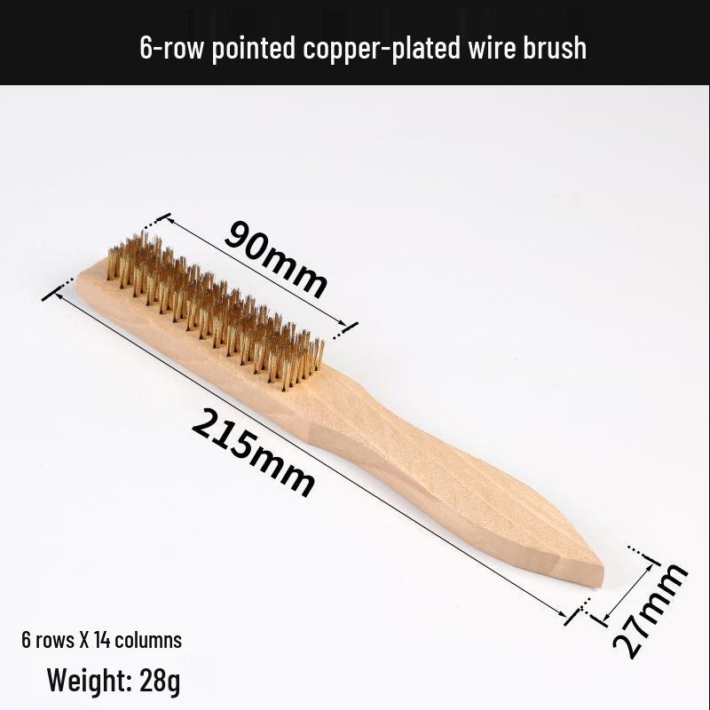 Copper and Steel Wire Brush with Wooden Handle for Cleaning Wenwan 6-row Copper Wire Brush [1 piece]