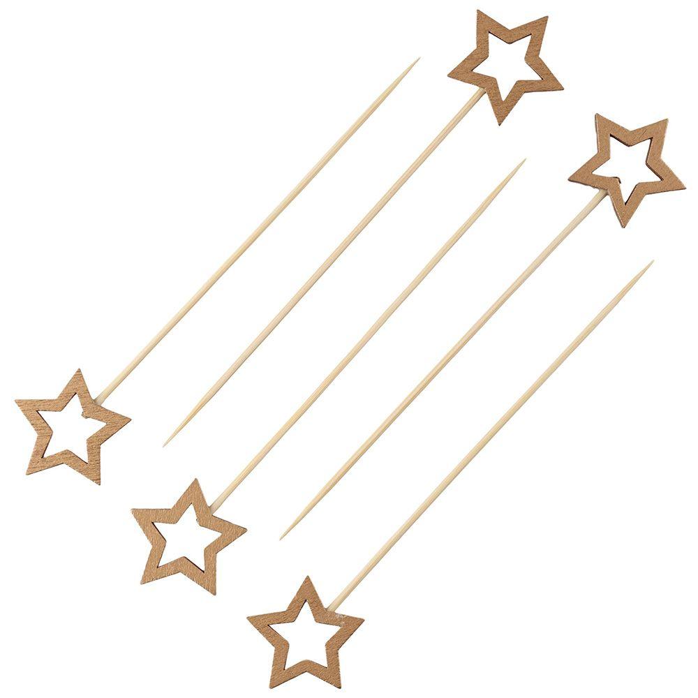 50Pcs Five Pointed Star Bamboo Cocktail Skewers Christmas Bamboo Skewer Barbecue Bamboo Skewer Beverage Decoration Mixing Skewer