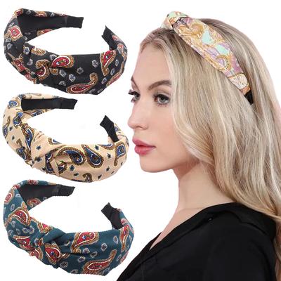 Fasce per capelli con nodo superiore per donne ragazze fascia per capelli fiore di anacardio lunetta accessori per capelli larghe stampate cerchietti per capelli fasce cravatta copricapo femminile