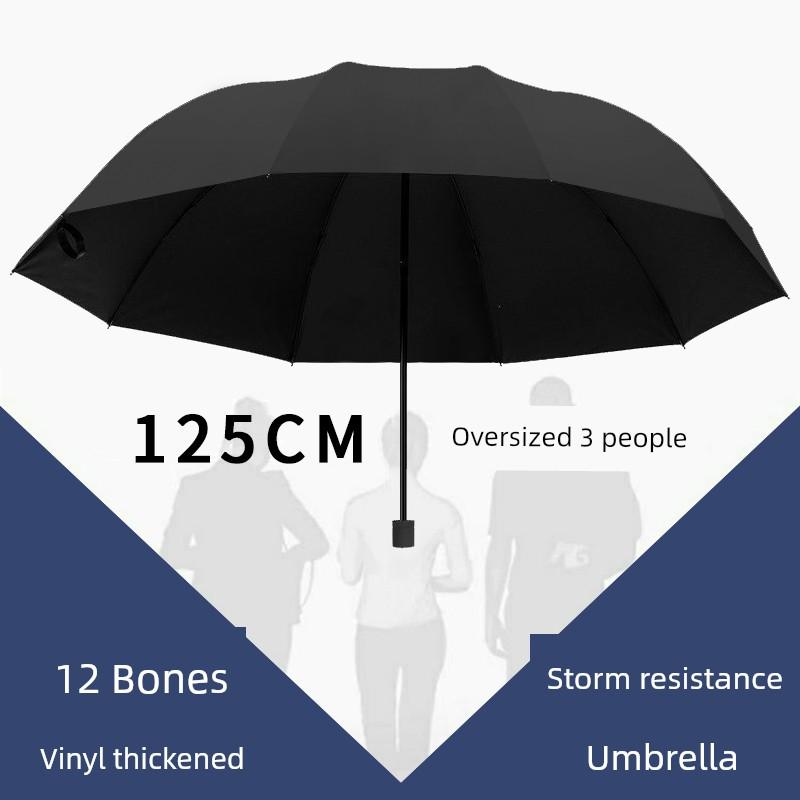 Large Umbrella for Men, Reinforced and Thickened, Sturdy and Wind-Resistant, Dual-Use for Sun and Rain, Foldable Black-Coated Sun Protection Umbrella