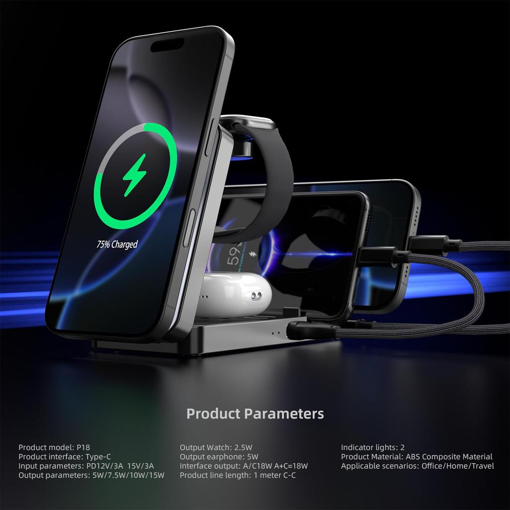 Magnetic Wireless Charger Stand for Phone, Watch & Earbuds - All-in-One Fast Charging Dock
