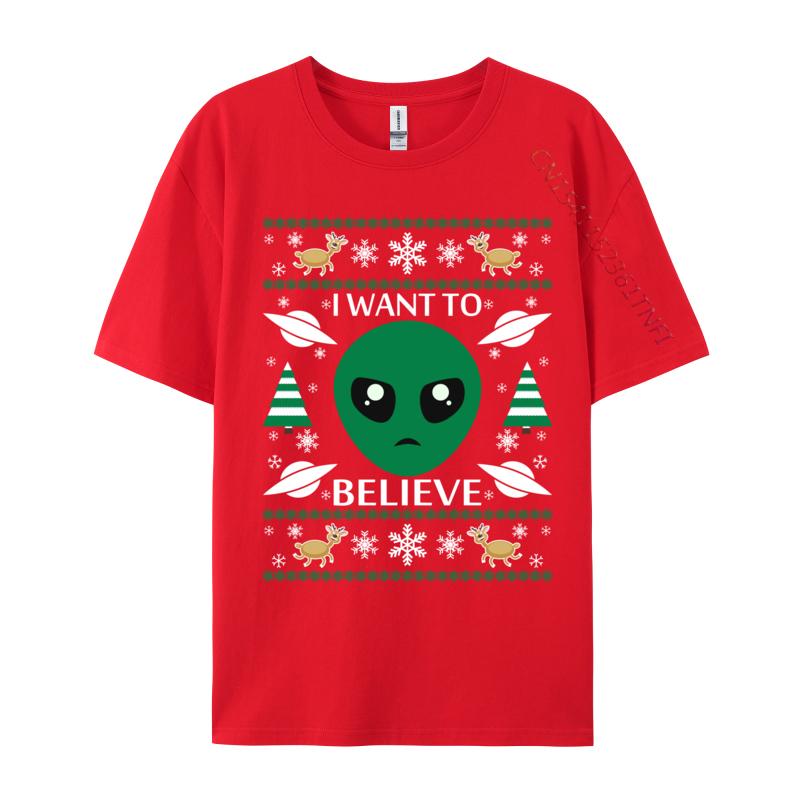 I Want To Believe Alien Christmas Shirt 2024 Men T Shirts Casual Crazy Tees Cotton Fabric Design Tees Crew Neck Drop Shipping
