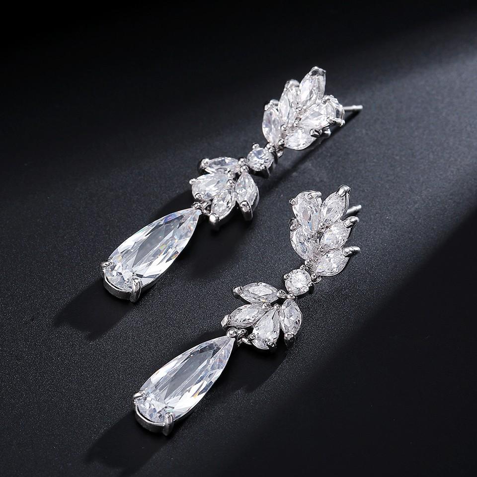 ZAKOL Shinny Water Drop Zircon Dangle Earrings for Women Leaf Shape Crystal Bridal Wedding Jewelry EP050