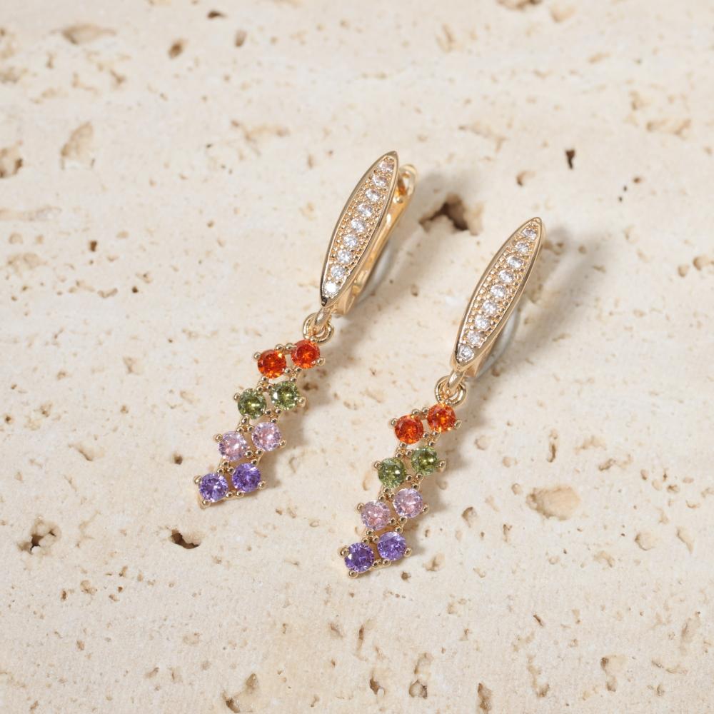 1 Pair Fashion Colorful Geometry Zirconia Dangle Earrings for Women Jewelry Wedding Party Accessories