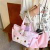 New cute rabbit ears flower canvas embroidered shoulder bag lunch bag portable student bento shoulder bag