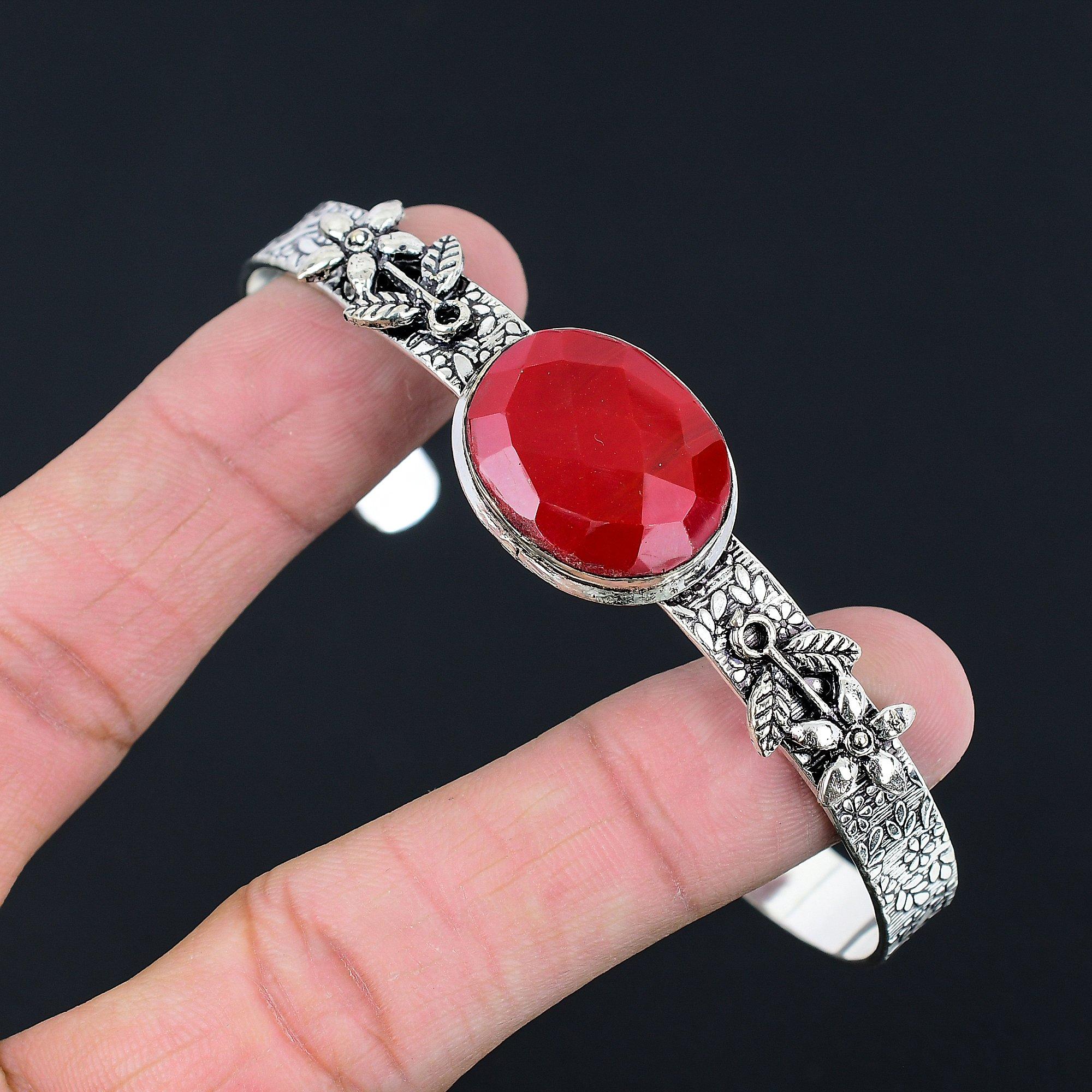 

Daughters Day Deal Sterling Silver Natural Italian Red Coral Wife Flower Bangle Adjustable