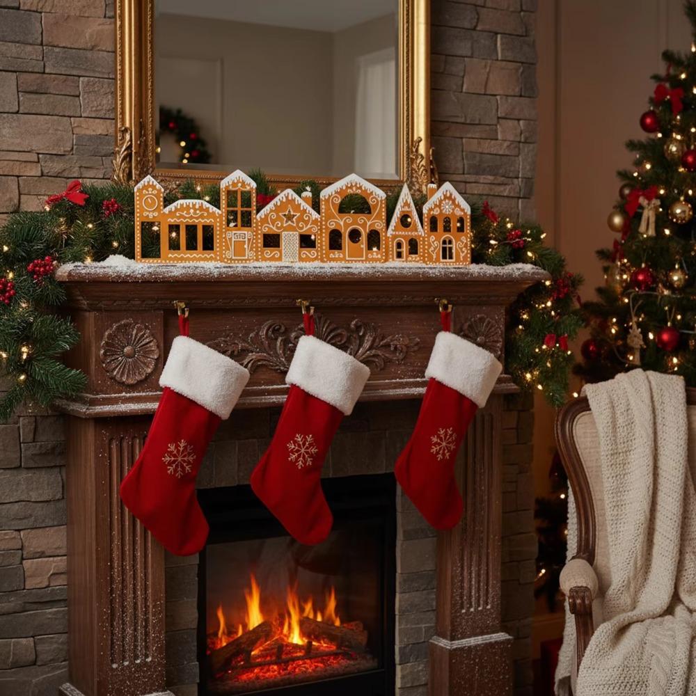 DIY Christmas Gingerbread House Cardboard with String Light Folding Xmas Village Decoration Kit Large Snow Scenery