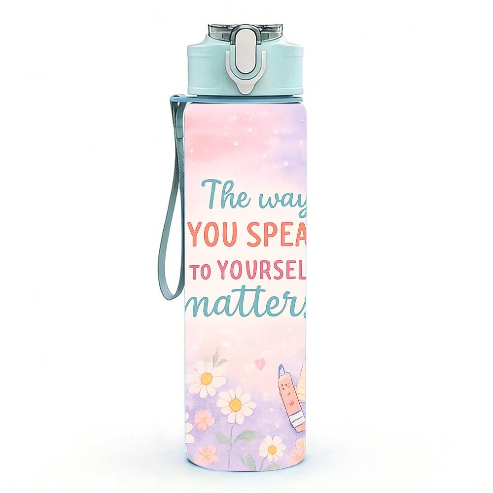 1PC Thank You Mom Pastel Art 750ml Color Plastic Sports Water Bottle Leakproof Flip Straw Lid Suitable for Sports Office Home Use