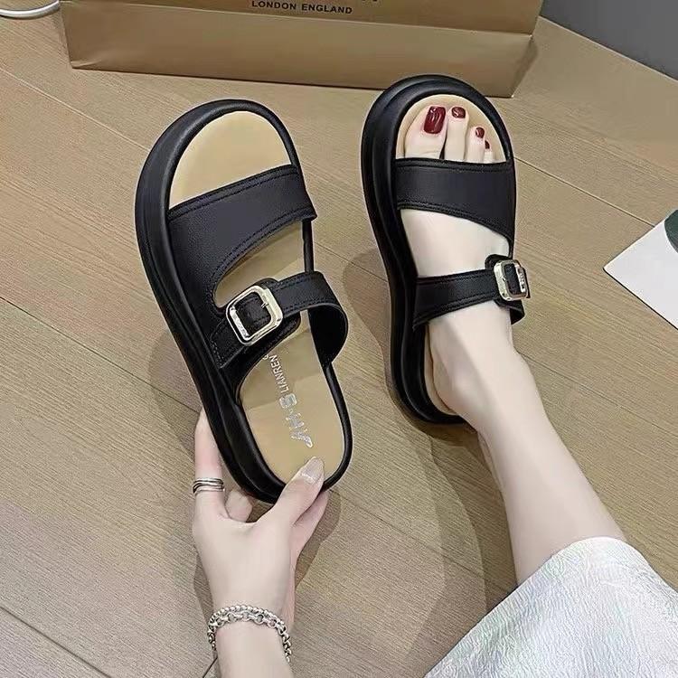 

Non-slip thick-soled high-value slippers, super design sense in summer, high-end casual muffin bottom going out slippers 40 чёрный