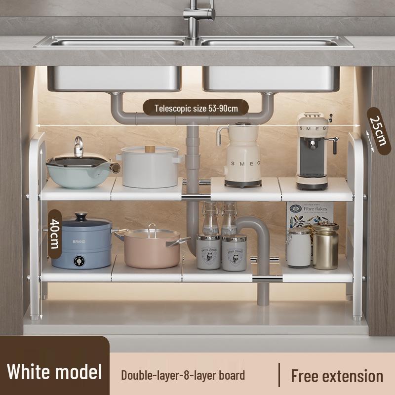 Organisateur rétractable sous l'évier: Étagère à ustensiles de cuisine et panier de rangement multicouches