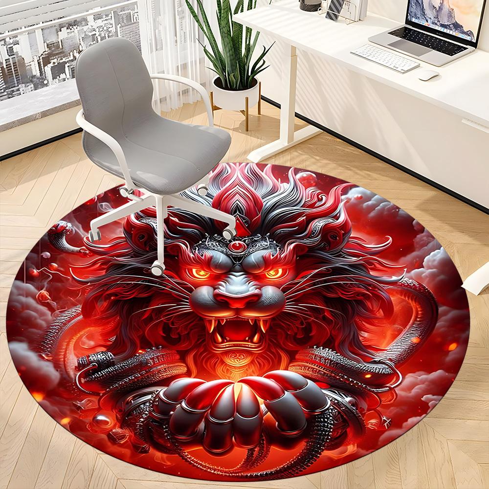 1pc Red Dragon Chair Carpet for Office, Round Non Slip Durable Large Size Office Carpet, Suitable for Office